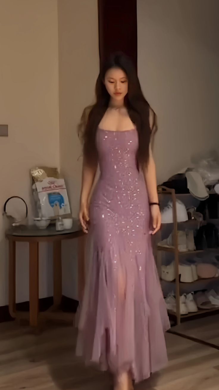 Dusty Rose Sequin Long Prom Dresses Sheath Party Dress AB547