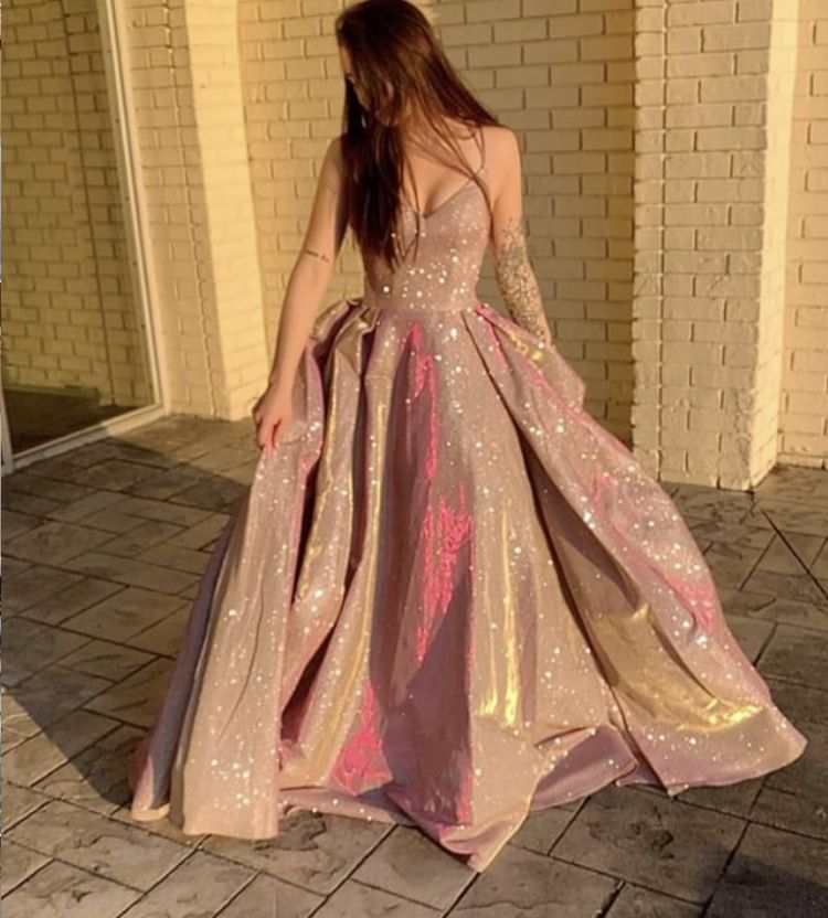 Shiny A line Spaghetti Straps Pink Sequin Long Prom Dress Fashion Aesthetic For Senior Teens Formal Dresses Party Outfits Prom Gown AB1153