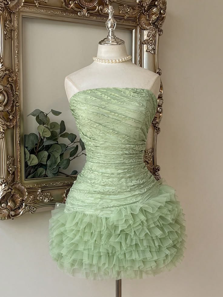 Sexy Hoco Dress Strapless Mint Green Lace Sheath Bodycon Tight Short Homecoming Party Dress RB9306