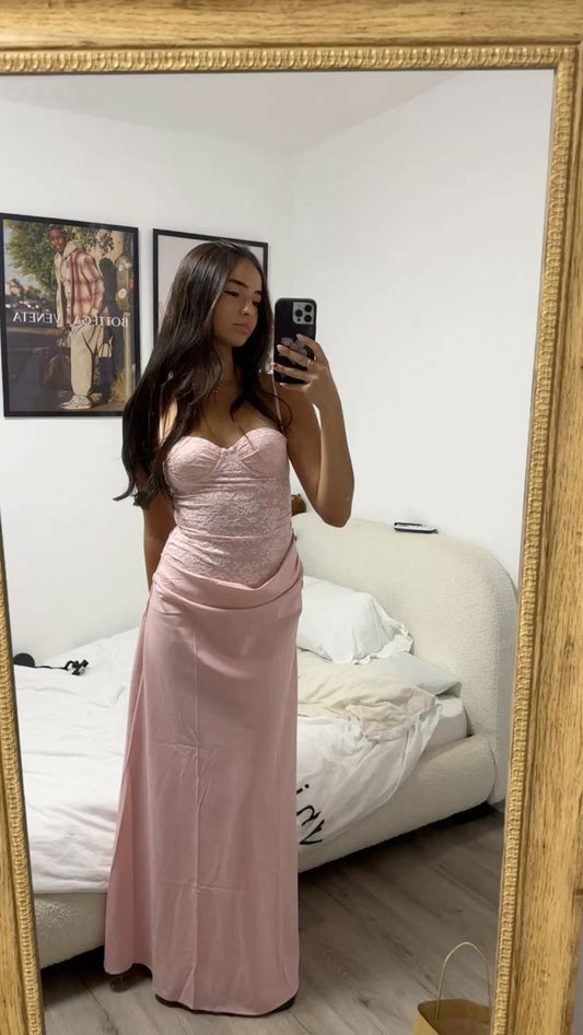 Elegant Mermaid Spaghetti Strap Pink Satin Sleeveless Formal For Women Girls Teens Prom Dresses N2314