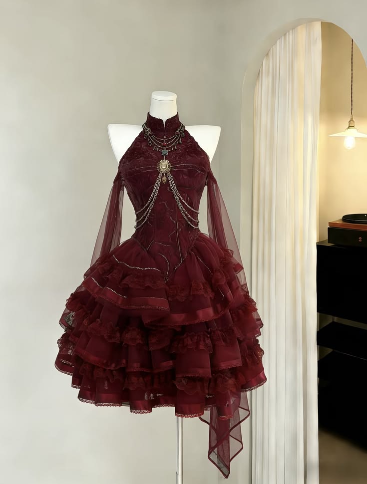 Classic Ball Gown Halter Burgundy Lace Night Dinner Party Dress 24th Birthday Dresses Hoco Outfit Ideas RB3663
