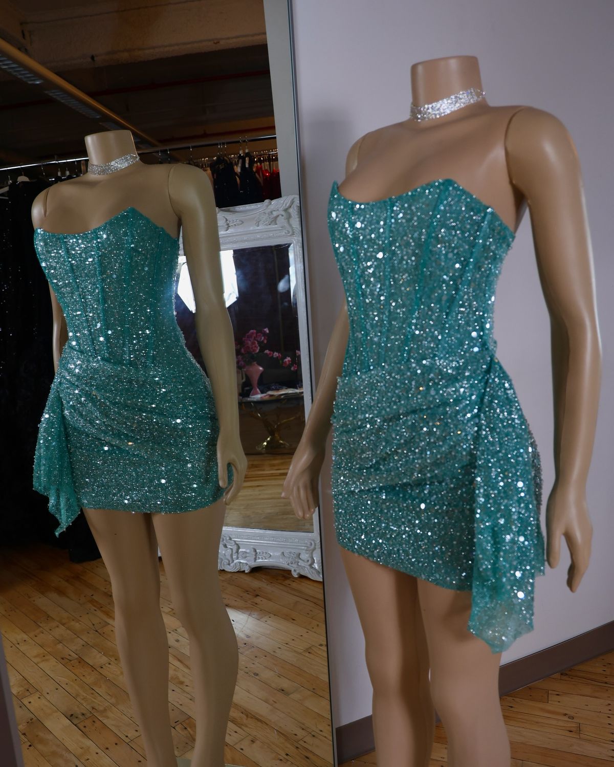 Sparkly Sheath Strapless Blue Sequin Mini Graduation Hoco Dresses Short Senior Homecoming Outfits RB3671
