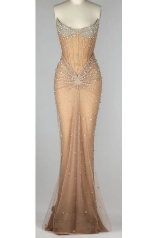Luxurious Mermaid Crystal Beaded Embroidered Corset Prom Dress 20th Birthday Outfits N876