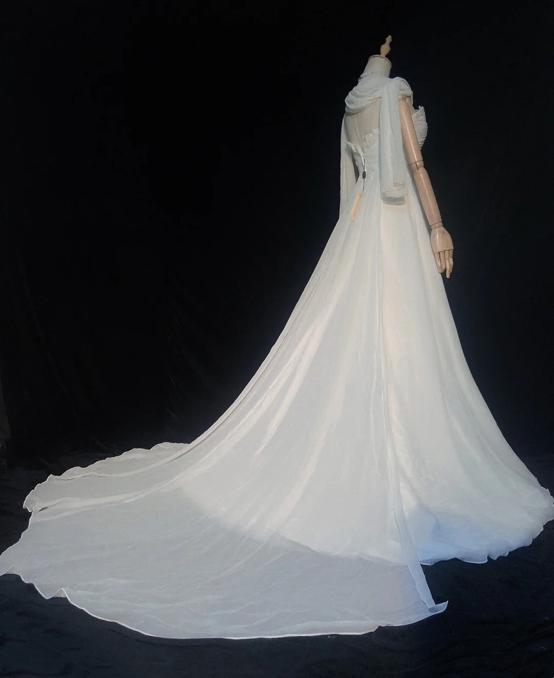 Unique Wedding Dresses A Line Sweetheart Boho Chiffon With Scarf White Long Bridal Gown N3397