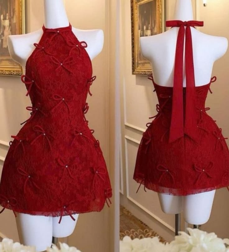 Cute A line High Neck Red Lace Mini Graduation Hoco Dresses Short Senior Homecoming Outfits RB3678