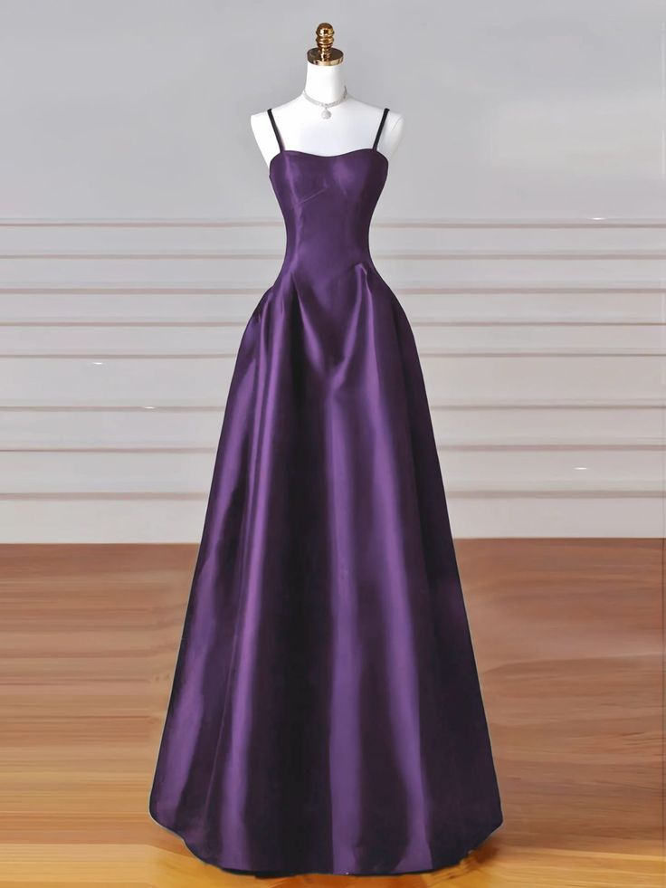 Classy Simple A-Line Dark Blue Satin Long Prom Dress, Dark Blue Long Formal Dress AB136
