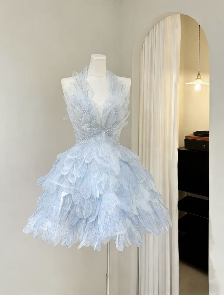 Beautiful Ball Gown Halter Light Sky Blue Short Homecoming Dress Inspo Ideas Mini Party Dresses RB6915