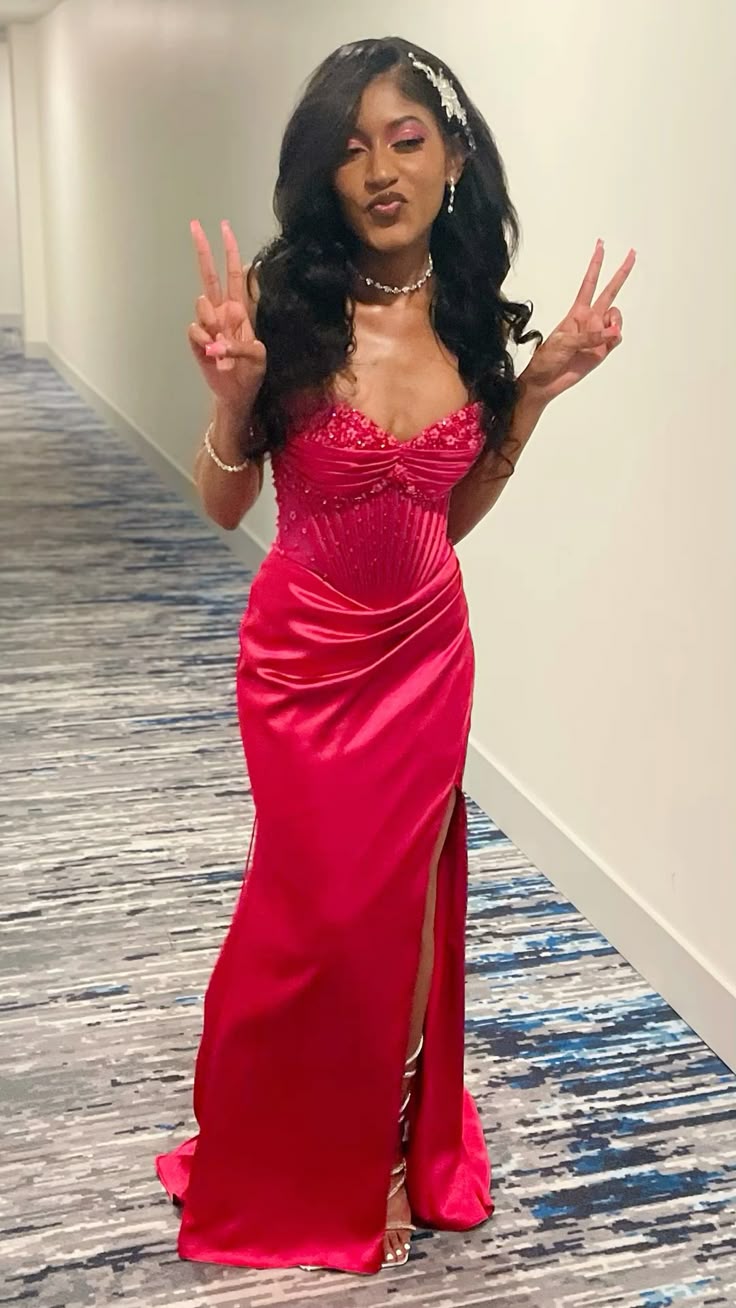 Sparkly Mermaid Sweetheart Pink With Pleated Slit Bodice Long Prom Dress For Black Girls Evening Dresses N639