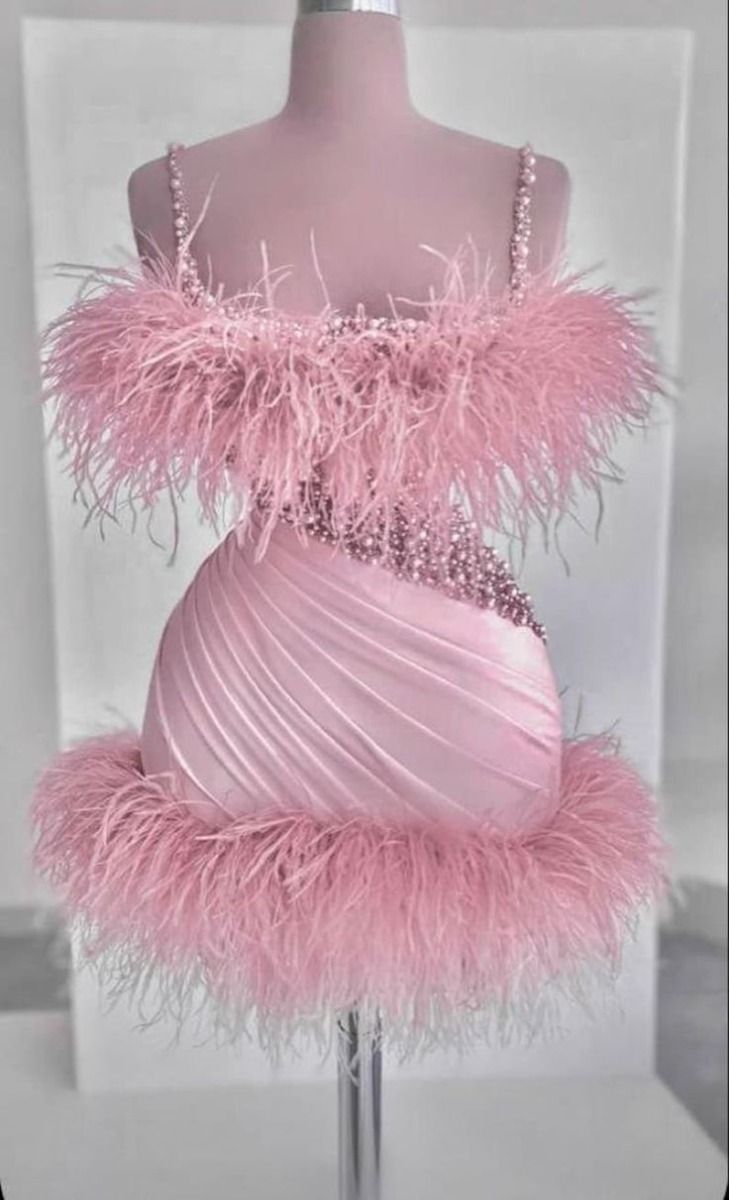 Elegant Sheath Tight Bodycon Straps Pink With Feathers Short Inspo Hoco Dress White Homecoming Dresses RB4145