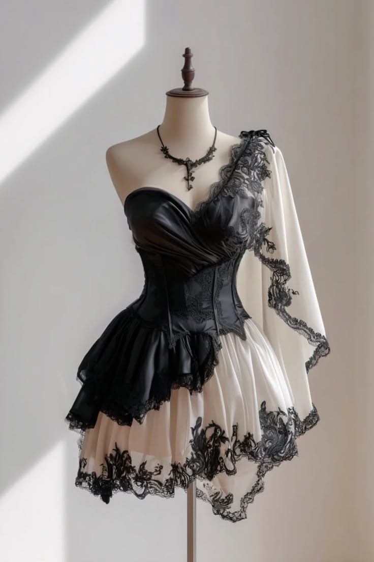 Stylish A Line One Shoulder Black Lace Chiffon Mini Homecoming Dress Inspo Short Graduation Dresses RB6917