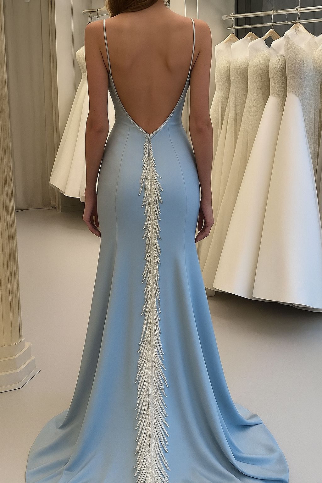 Mermaid / Trumpet Court Train Blue Beadings Prom Dresses Evening Gown Mermaid Formal Dress Elegant Celebrity Style For Women AB1454