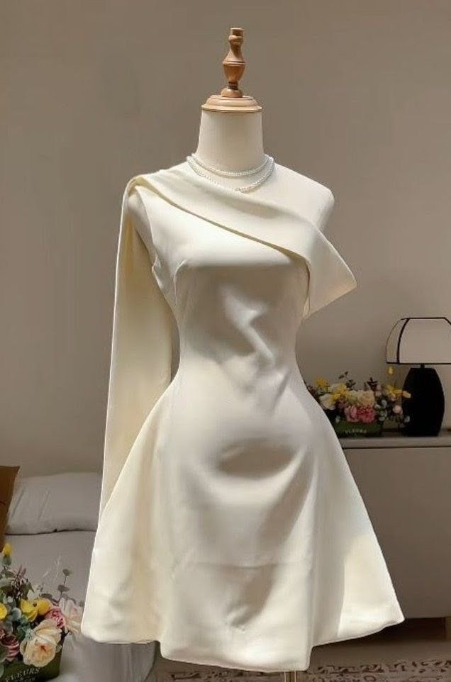 Cute A Line One Shoulder Ivory With Ruffled Short Cocktail Dress Homecoming Dresses Ideas Hoco Outfits RB4749