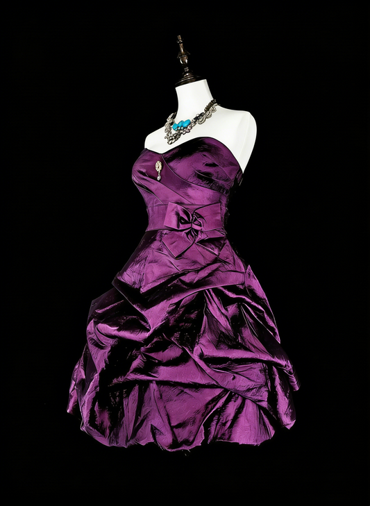 Pretty Ball Gown Strapless Purple Satin Graduation Short Mini Homecoming Dresses Hoco Dress N2713