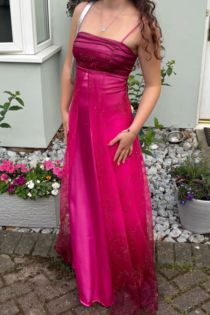 Elegant A Line Spaghetti Straps Hot Pink For Women Party Dresses Formal Prom Dresses 22th Birthday Gown AB1448