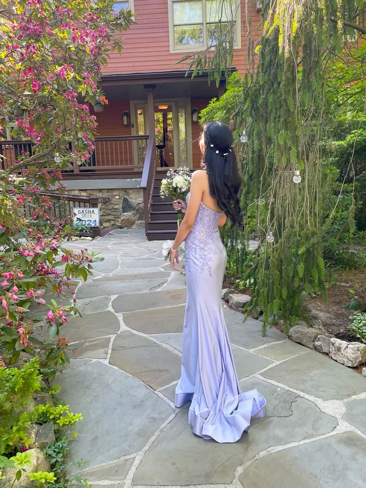 Mermaid Marine Ball Dresses Floor Length Formal Gowns Lilac Strapless Prom Dresses Evening Dress AB709
