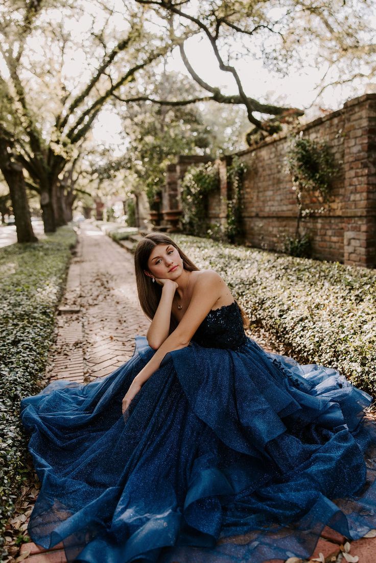 Modest Ball Gown Sweetheart Navy Blue Tulle Long Prom Dress Evening Formal Gowns AB475