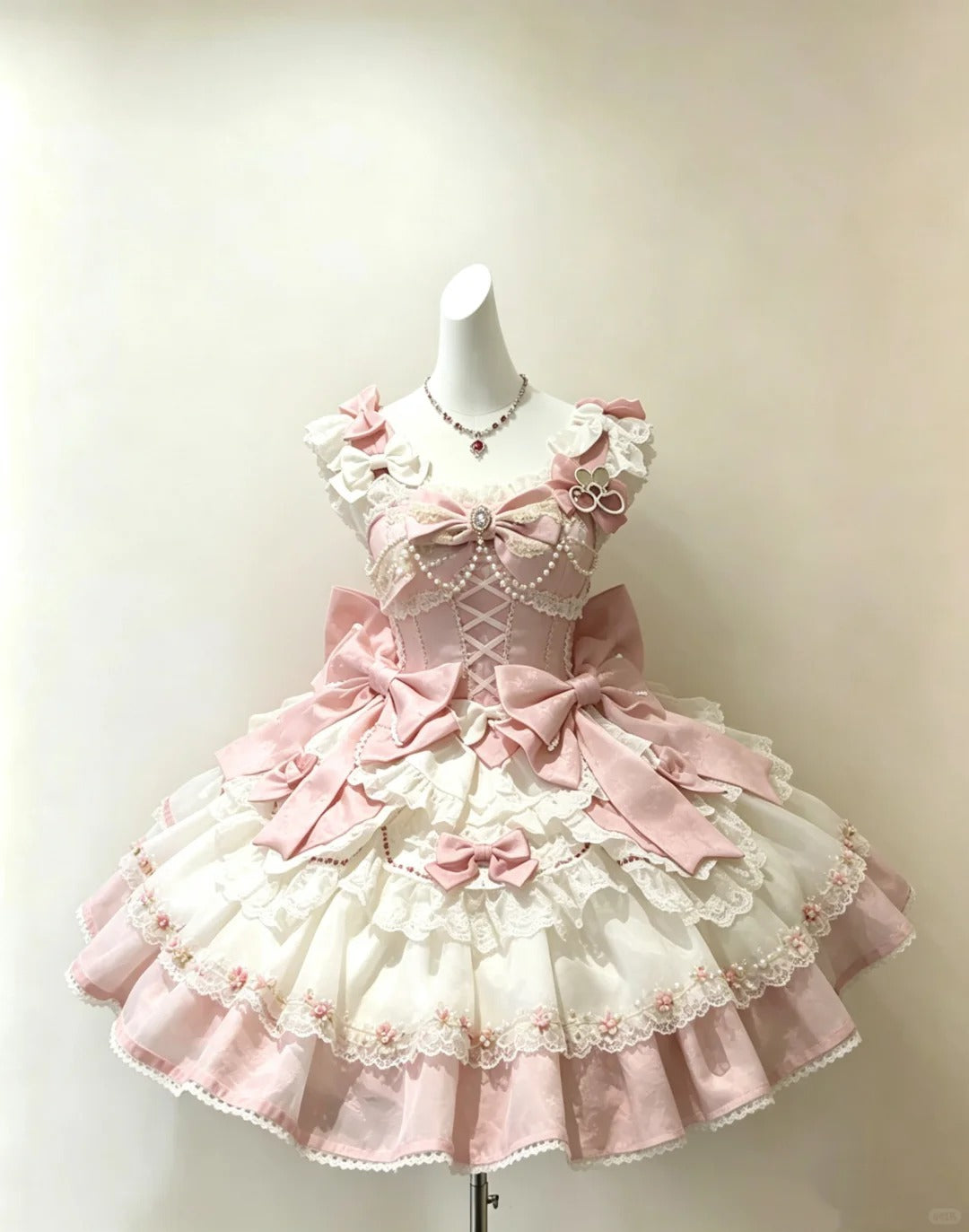 Romantic Ball Gown Square Neck Pink Satin White Lace With Bow Lolita Dress Homecoming Dresses Hoco Outfits RB4686
