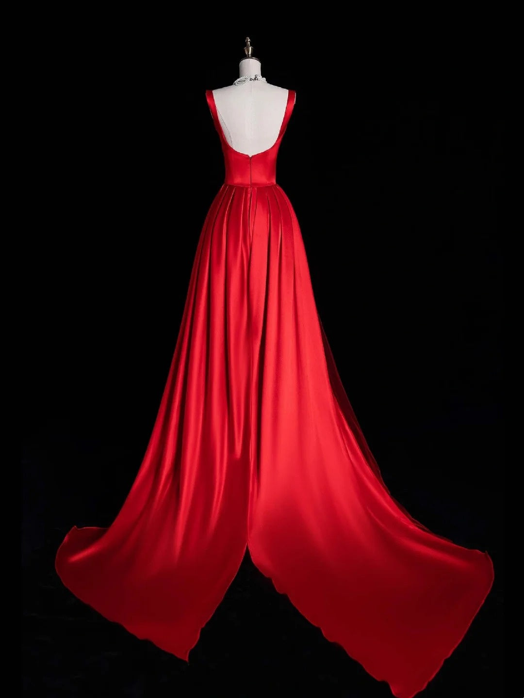 Unique Mermaid Square Neck Red Satin Long Prom Dresses Evening Outfits Formal Dress N1051