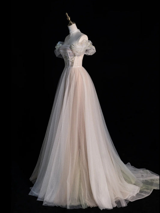 Modest Ball Gown Off The Shoulder Champagne Long Prom Dresses For High School Teens Girls Formal Bridesmaid Dress N1054