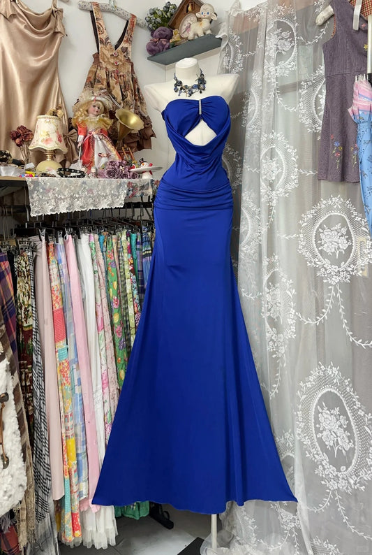 Unique Mermaid Sweetheart Royal Blue Backless Long Prom Dresses Evening Outfits Formal Dress N1055