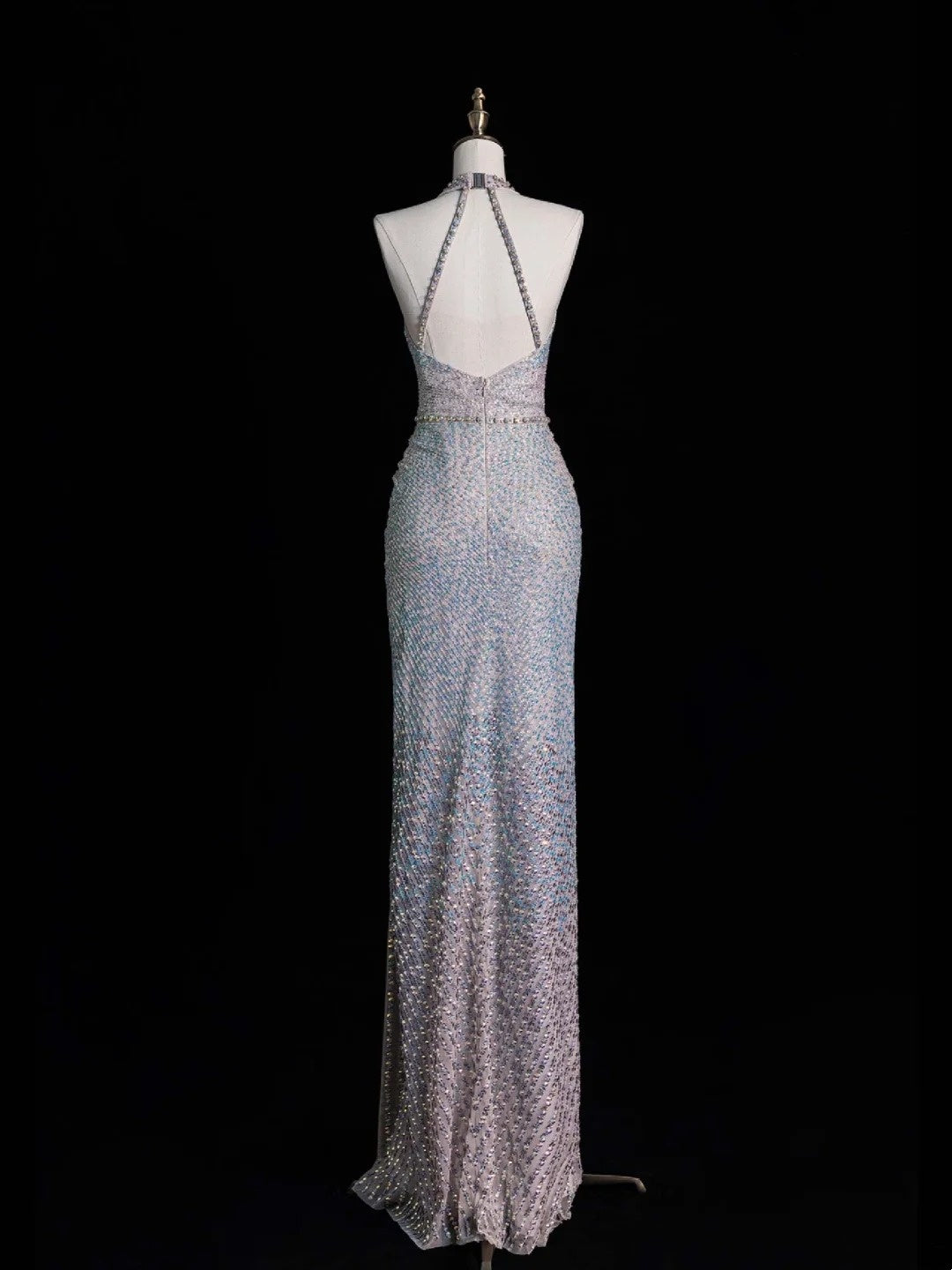 Elegant Mermaid Halter Sequined Pleated Long Prom Dresses Evening Outfits Formal Dress N568