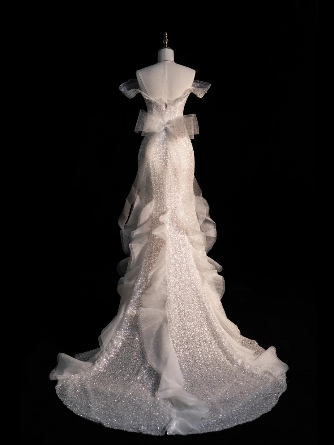 Civil Wedding Dresses Mermaid Off The Shoulder White With Short Sleeves Sequin Brides Dress Fitted Bridal Gowns N570