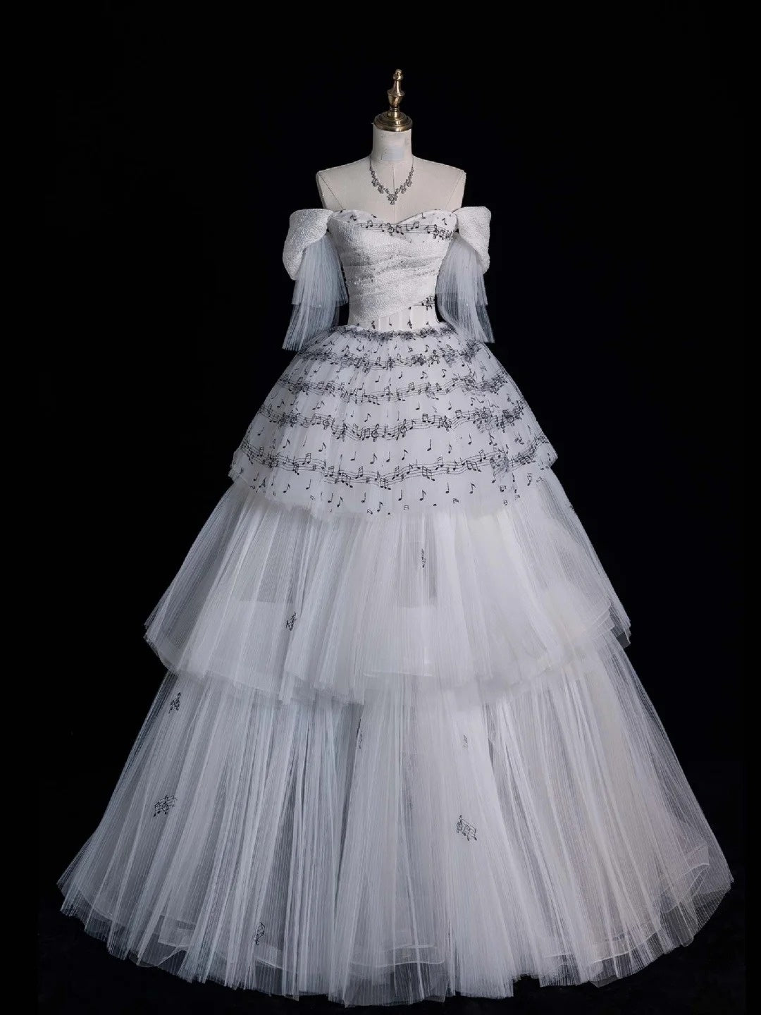 Civil Wedding Dresses Ball Gown Off The Shoulder White Tulle With Ruffles Bodice Short Sleeves Brides Dress Fitted Bridal Gowns N609