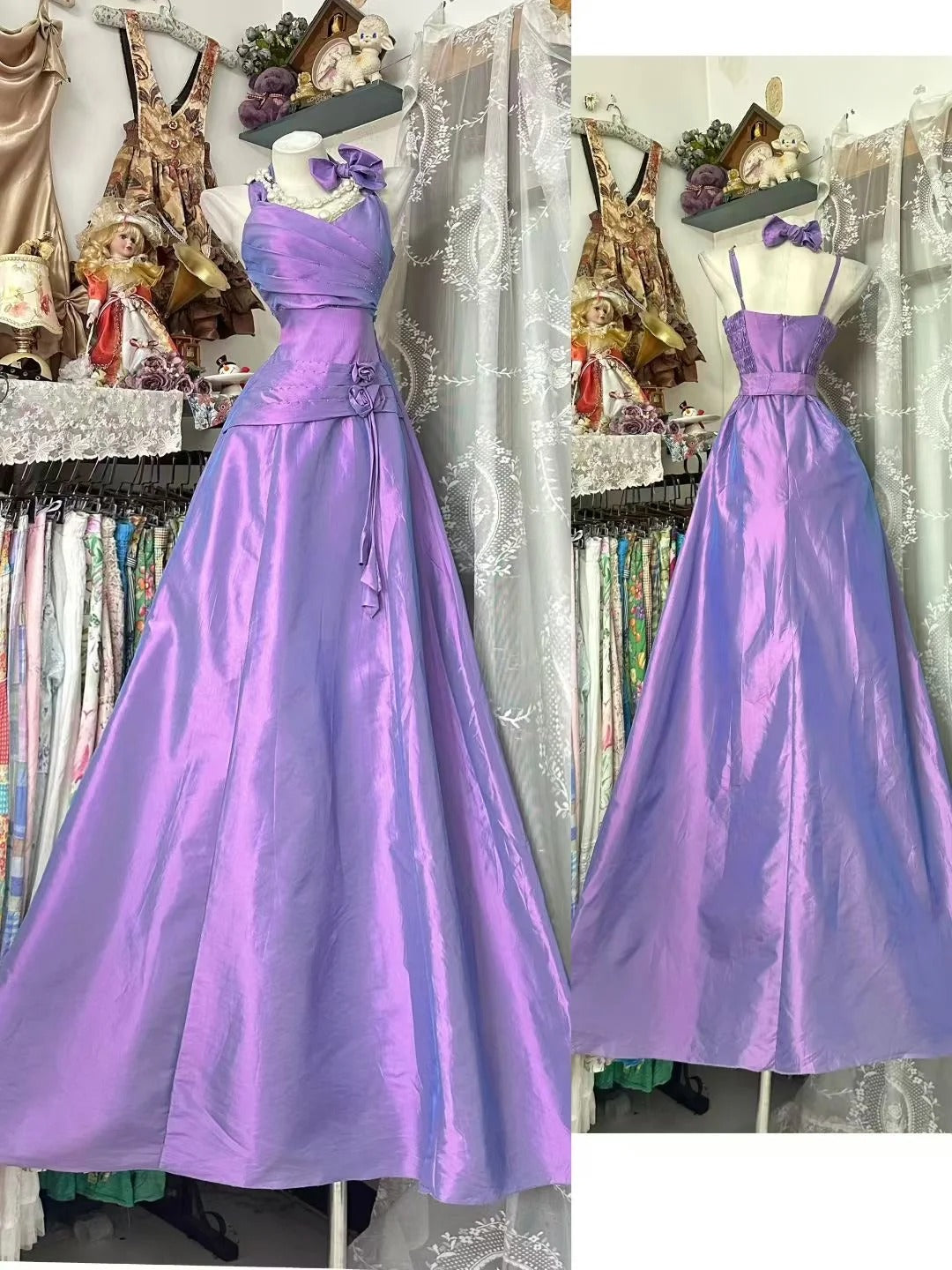 Modest A Line Halter Lilac Taffeta Long Prom Dresses Party Dress 21st Birthday Outfits Graduation Gown N846