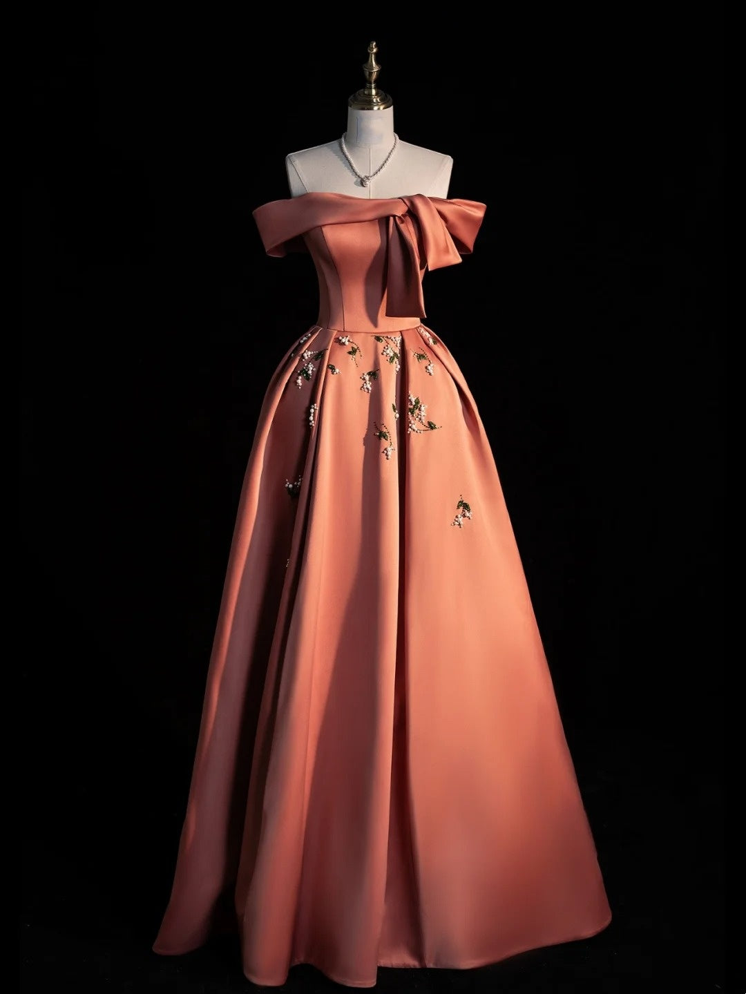 Princess Ball Gown Off The Shoulder Rust Red Satin Long Prom Dresses P – RubyFashionDress
