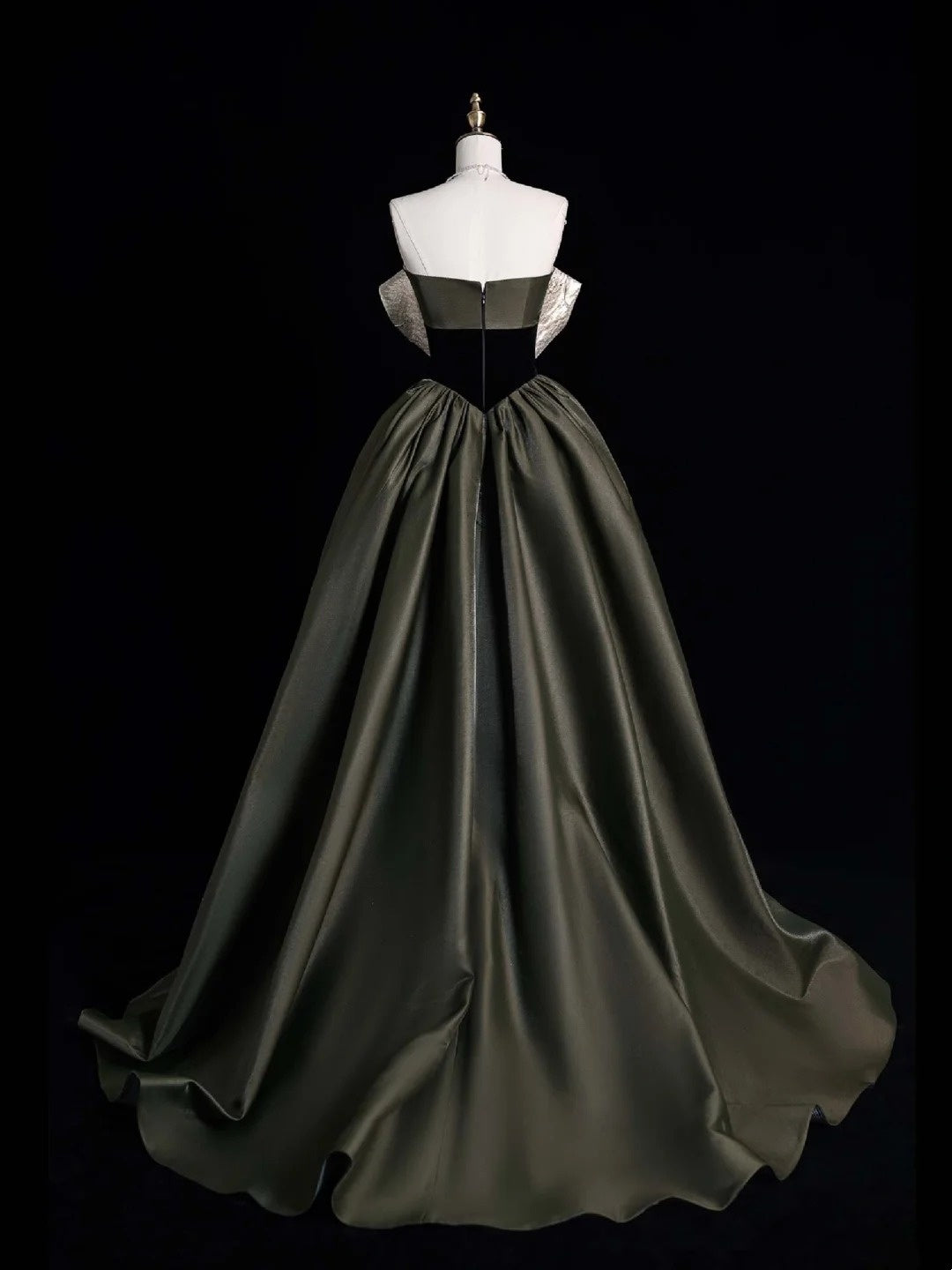 Retro Classy Ball Gown Strapless Olive Green Satin Long 1950s Prom Dresses Formal Gowns N868