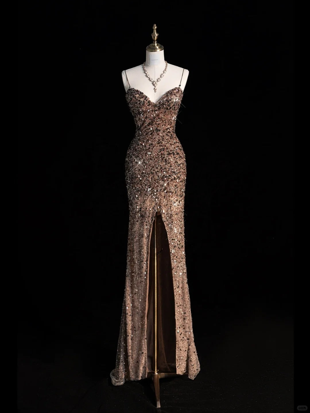 Sparkly Mermaid Spaghetti Strap Champagne Sequins Long Party Dresses Prom Dresses Impress Formal Party Dress N949