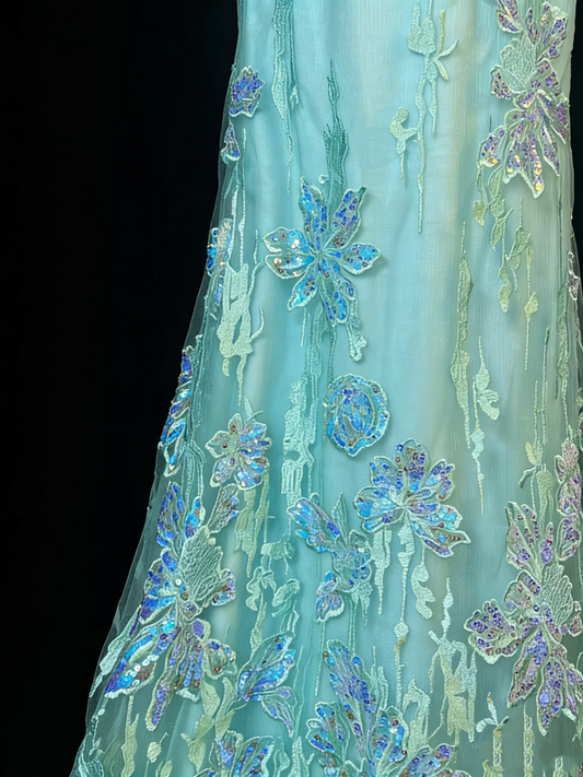 Unique Mermaid Spaghetti Straps Blue Lace Tulle 1950s Long Prom Dresses Party Dress 18th Birthday Outfits N976