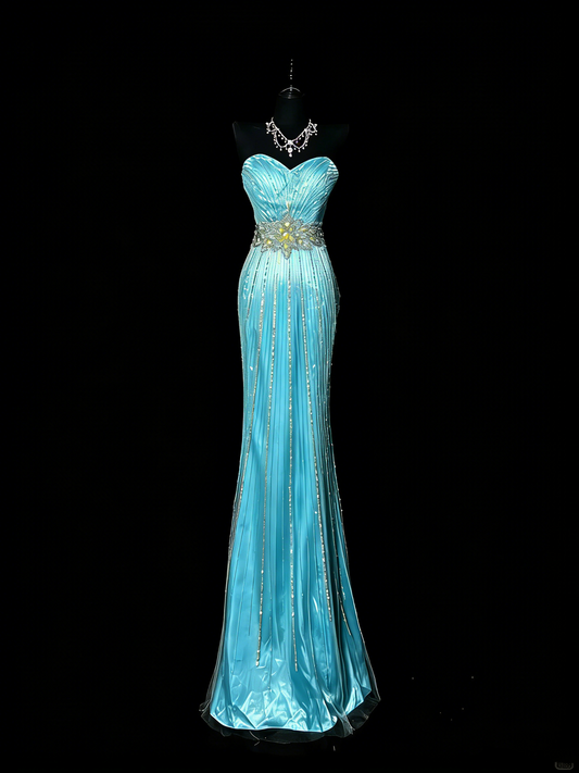 Vintage 2000s Mermaid Sweetheart Sleeveless With Silver Beadings Long Prom Dresses Evening Outfits Formal Dress N976