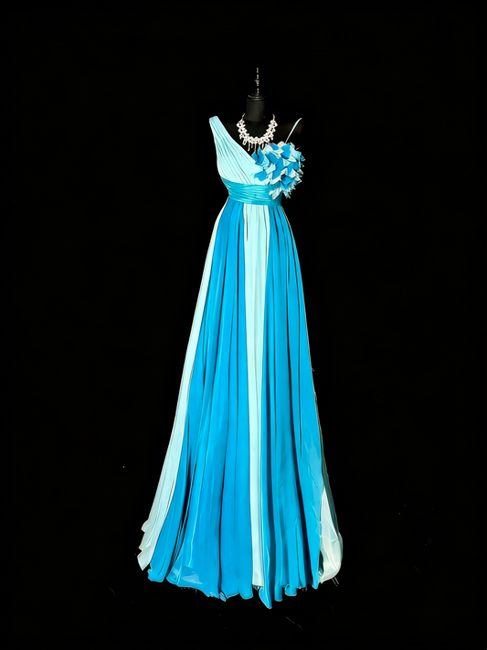 Princess A line One Shoulder Chiffon Multi Colors Ruffles Long Prom Dresses Evening Outfits Formal Dress N981