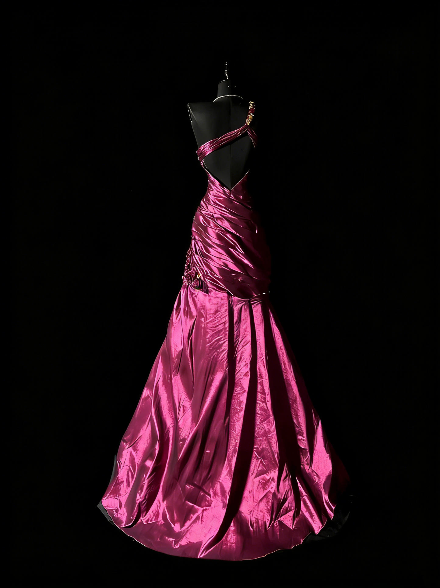 Stunning Mermaid One Shoulder Fuchsia Satin Backless Satin Long Prom Dresses Evening Outfits Formal Dress N983