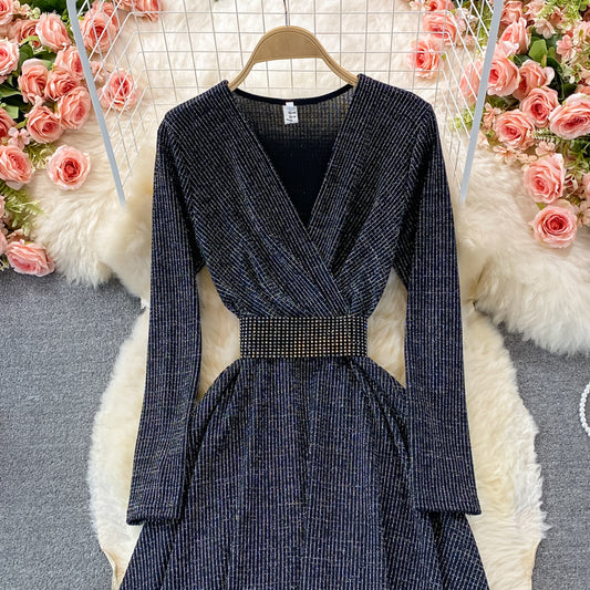 Elegant V Neck Long Sleeve Dress Fashion Dress RF0373