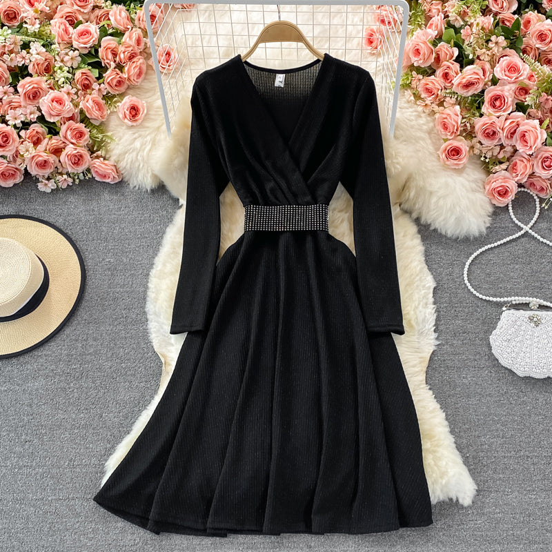 Elegant V Neck Long Sleeve Dress Fashion Dress RF0373