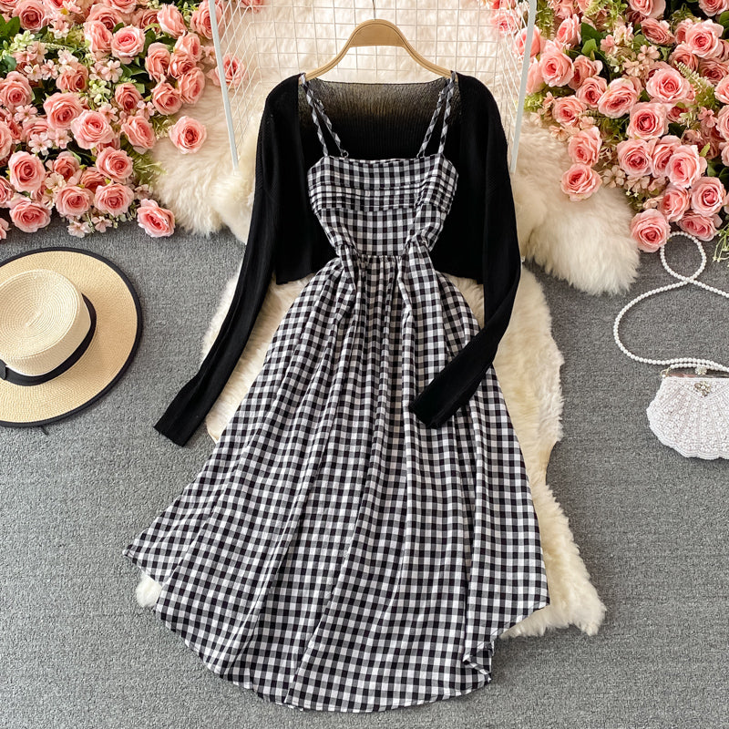 Cute Plaid Two-piece Dress RF0370