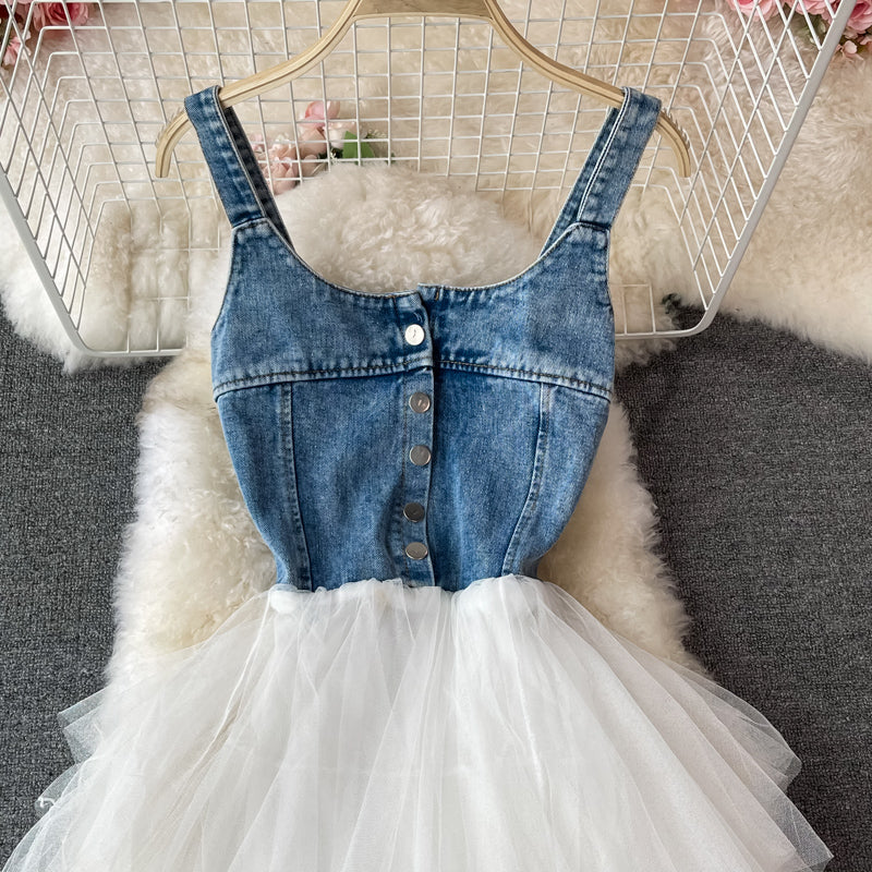 Lovely Denim Patchwork Dress A Line Fashion Dress RF0363