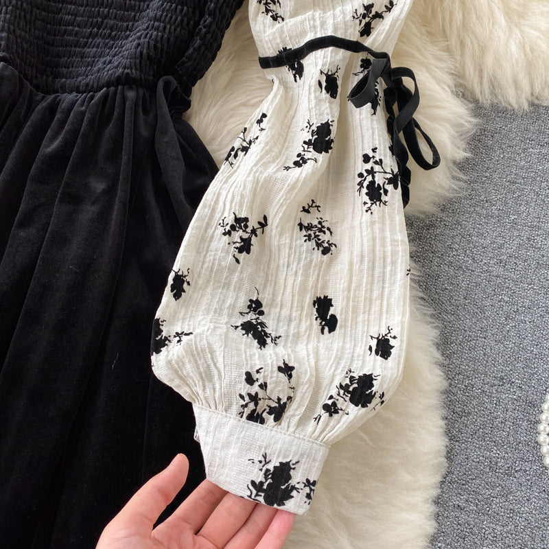 Black Velvet A Line Long Sleeve Dress Fashion Dress RF0356