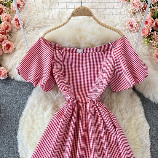 Simple Plaid Short Sleeve Dress RF0341