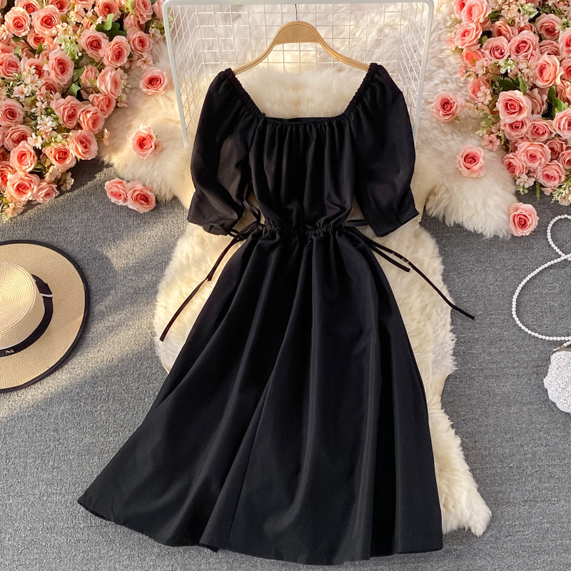 Black A Line Short Dress Simple Black Dress RF0331