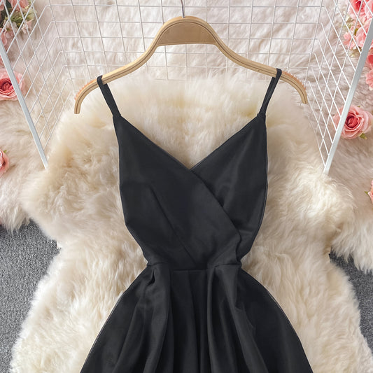 Simple V Neck Tulle Short Dress Black Party Dress RF0312