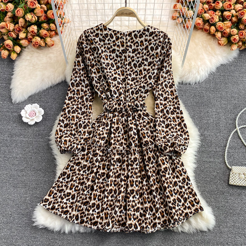 Fashionable Leopard Print Long Sleeve Dress RF0302