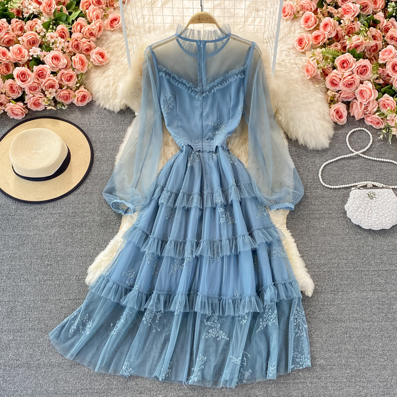 Blue Tulle Lace A Line Dress Fashion Dress RF0297