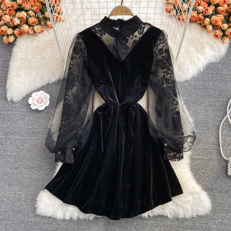 Black Lace Long Sleeve Dress Black Fashion Dress RF0293