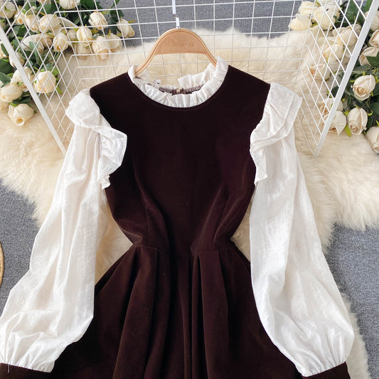 Cute Velvet Long Sleeve Dress A Line Fashion Dress RF0287