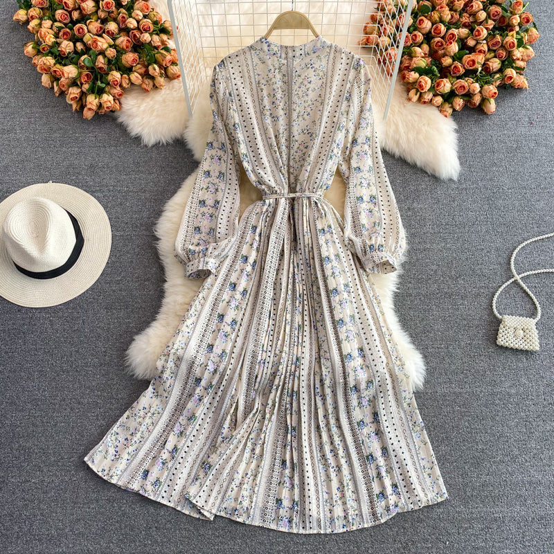 Elegant Long Sleeve Flora Dress A Line Pleated Dress RF0285