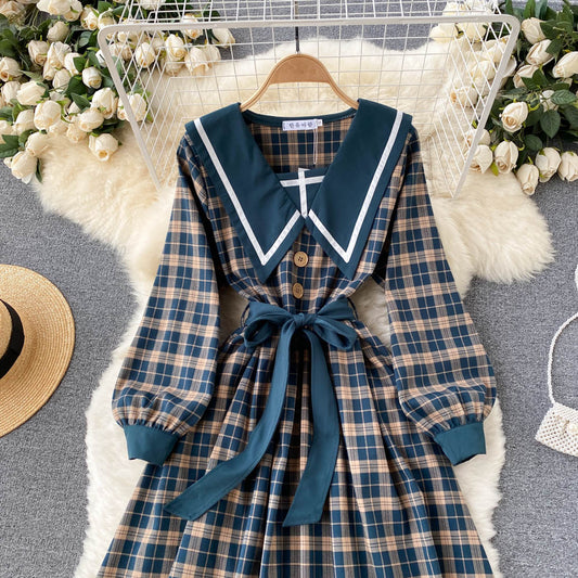 Retro Plaid Long Sleeve Dress RF0282