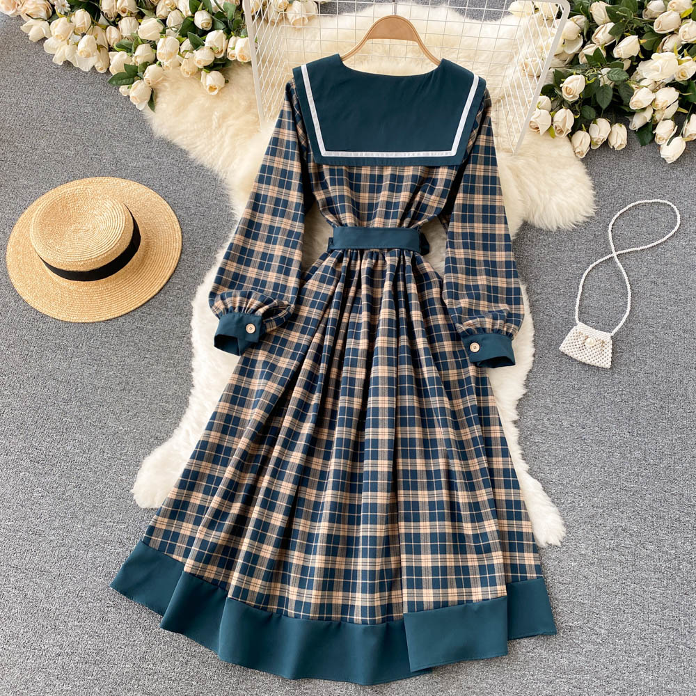 Retro Plaid Long Sleeve Dress RF0282